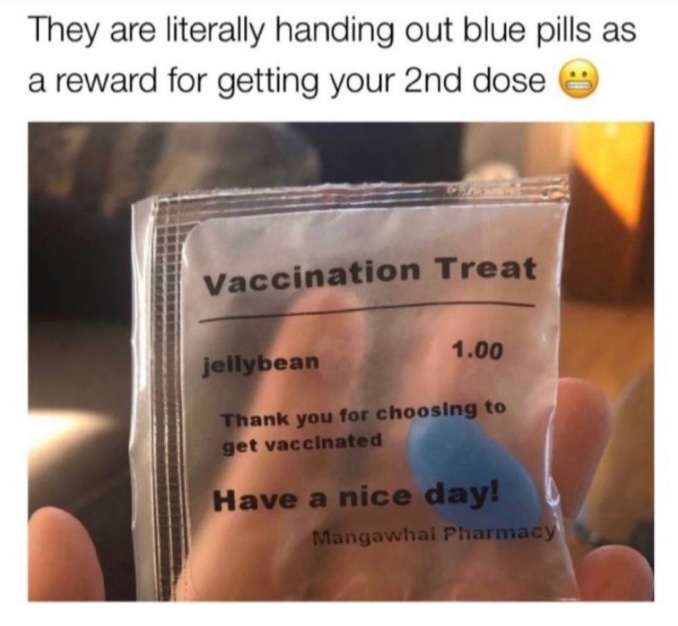 modr pilulka jako odmna za vakcinaci
